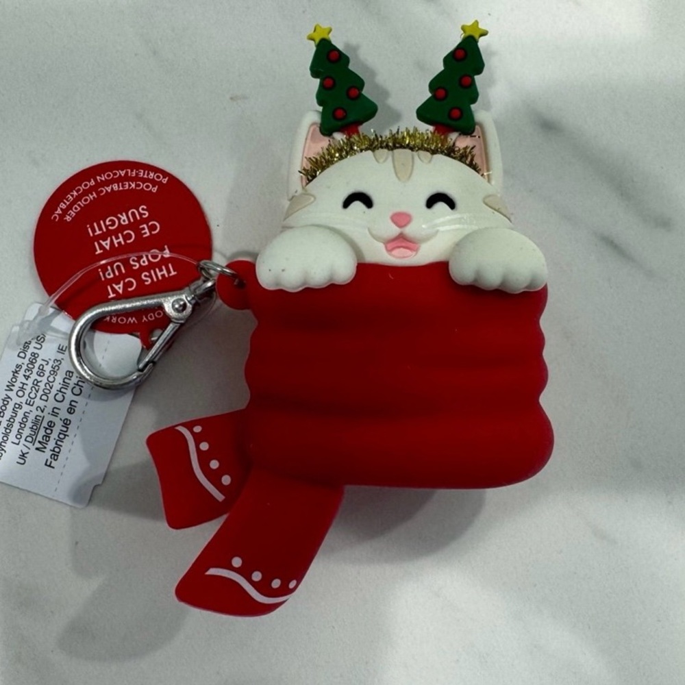 NEW Bath & Body Works Holiday Kitty Cat Pop Up PocketBac Holder Key Chain - Picture 6 of 7